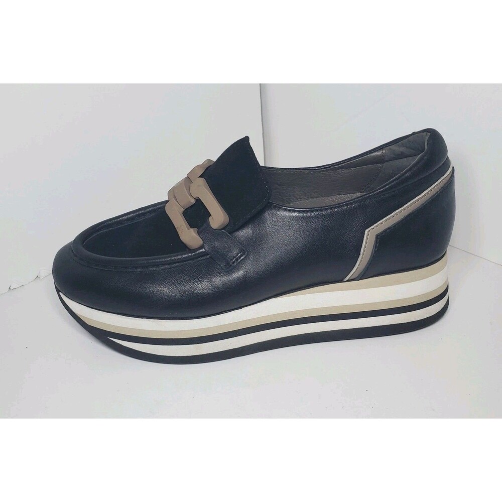 Softwaves Cathy Platform Athletic Loafer Sz 38/US 7.5-8 Black Leather Slip On